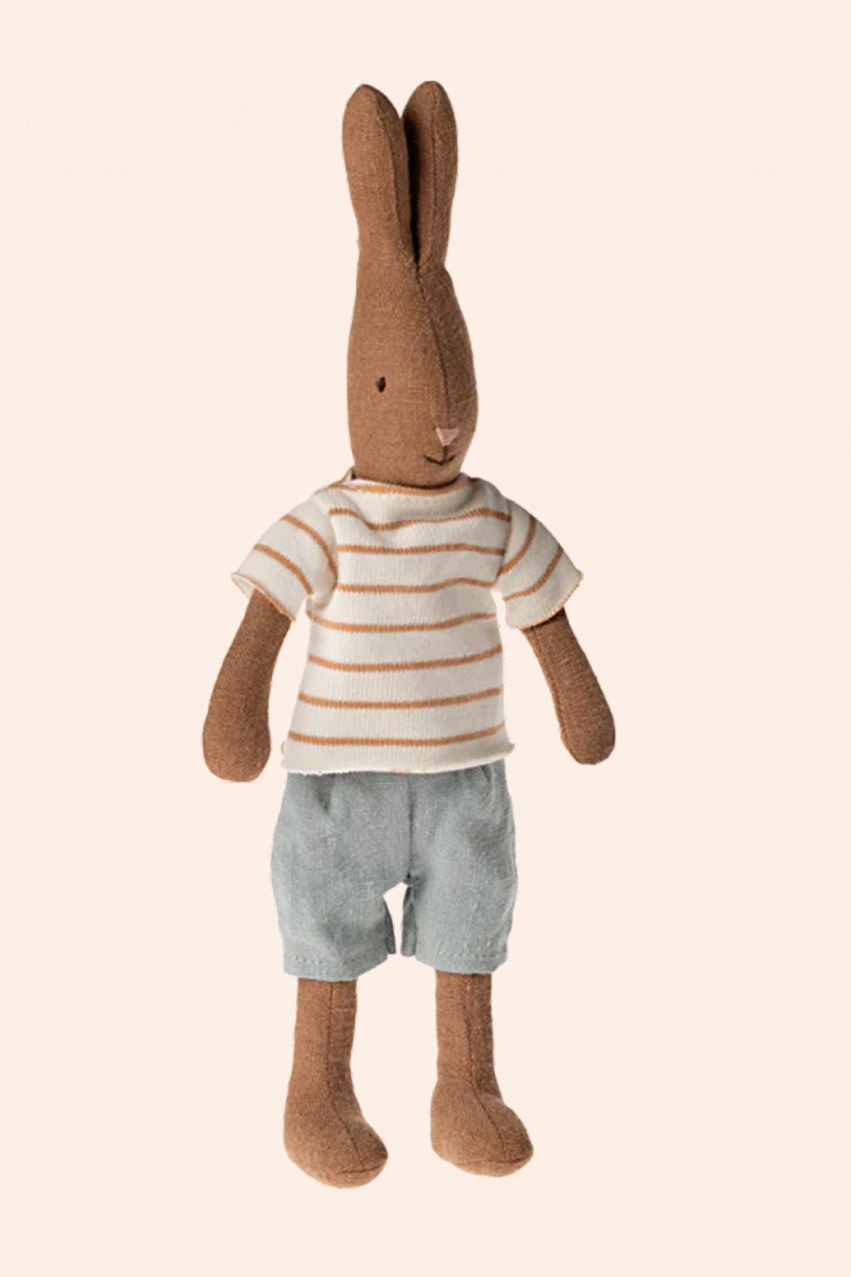 Maileg - Rabbit Size 1 - Chocolate Brown - Striped Blouse and Shorts - Strawberries & Cream 