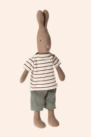 Maileg - Rabbit Size 2 - Brown Striped Blouse and Pants - Strawberries & Cream