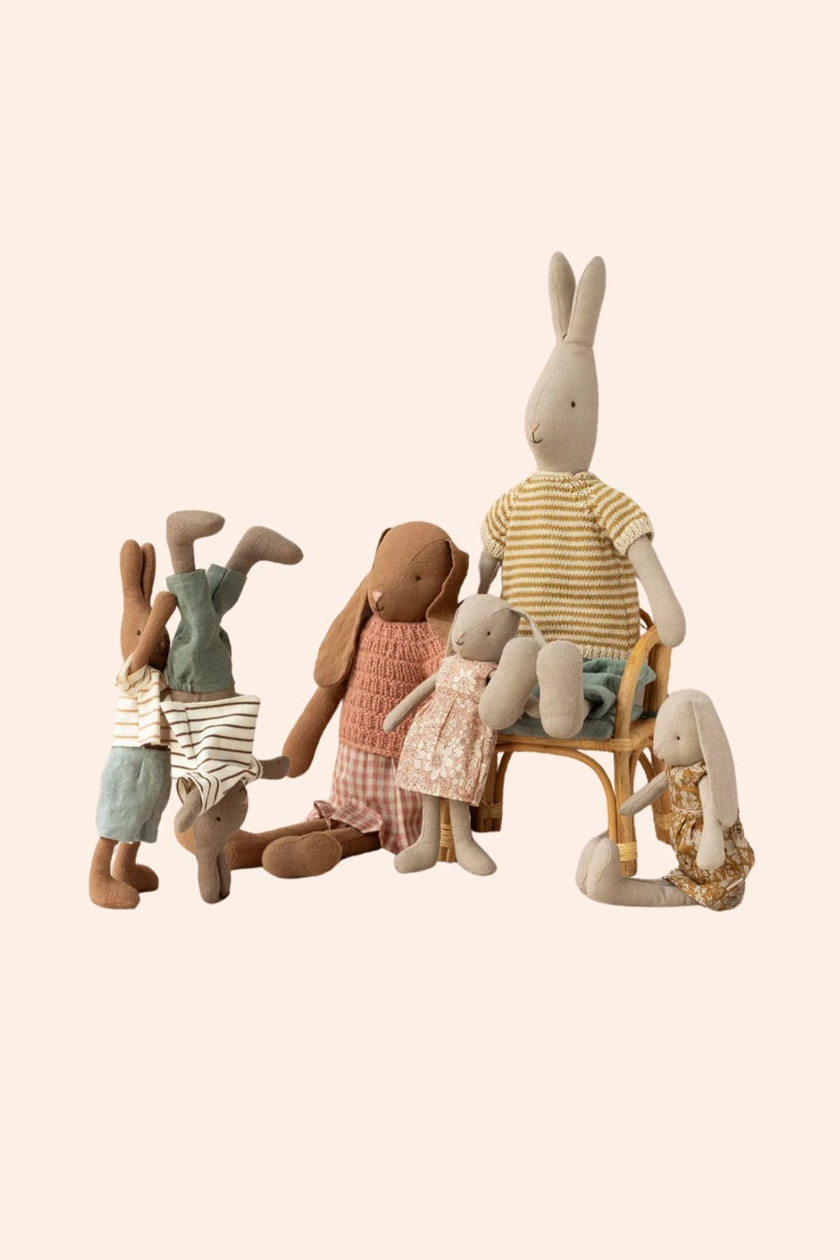 Maileg - Rabbit Size 2 - Brown Striped Blouse and Pants - Strawberries & Cream