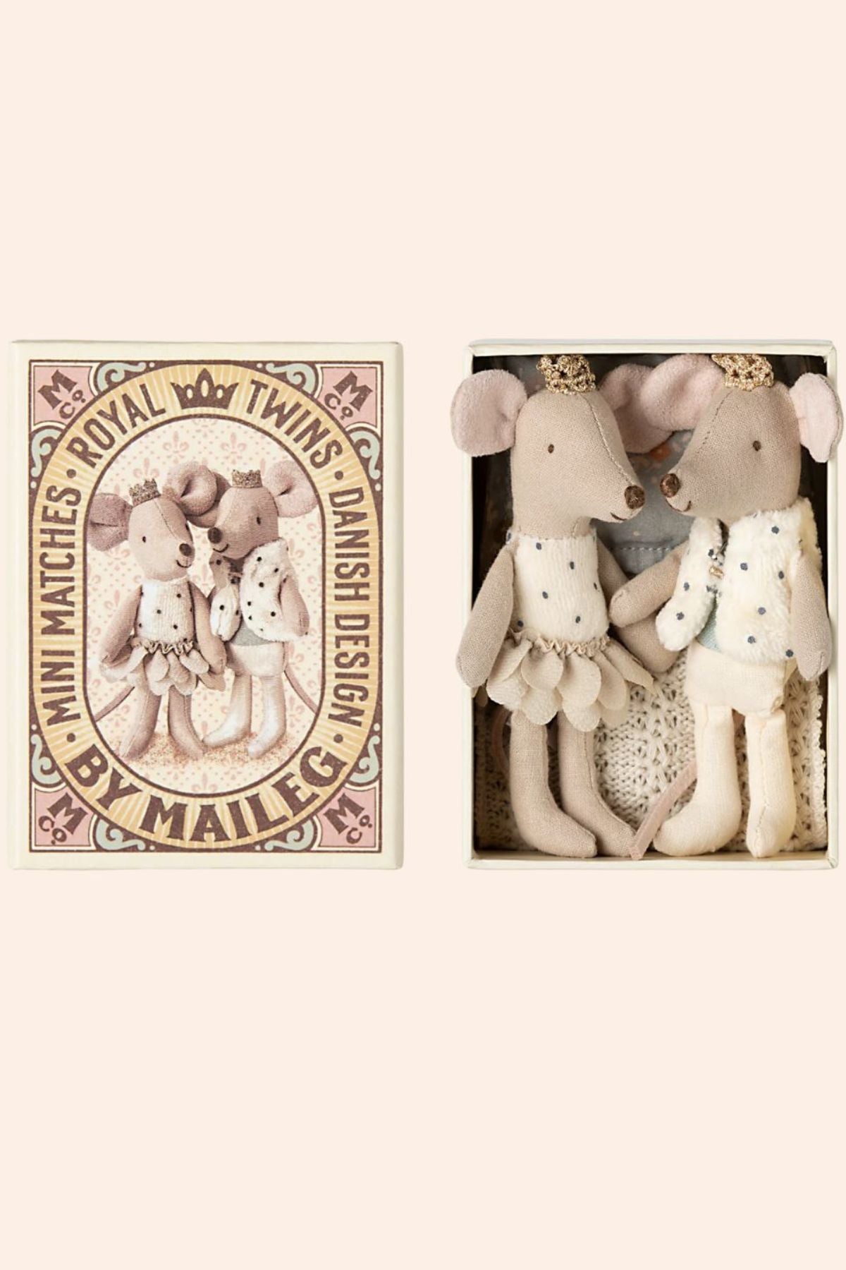 Maileg - Royal Twin Mice - Little Sister and Brother in Matchbox - Strawberries & Cream