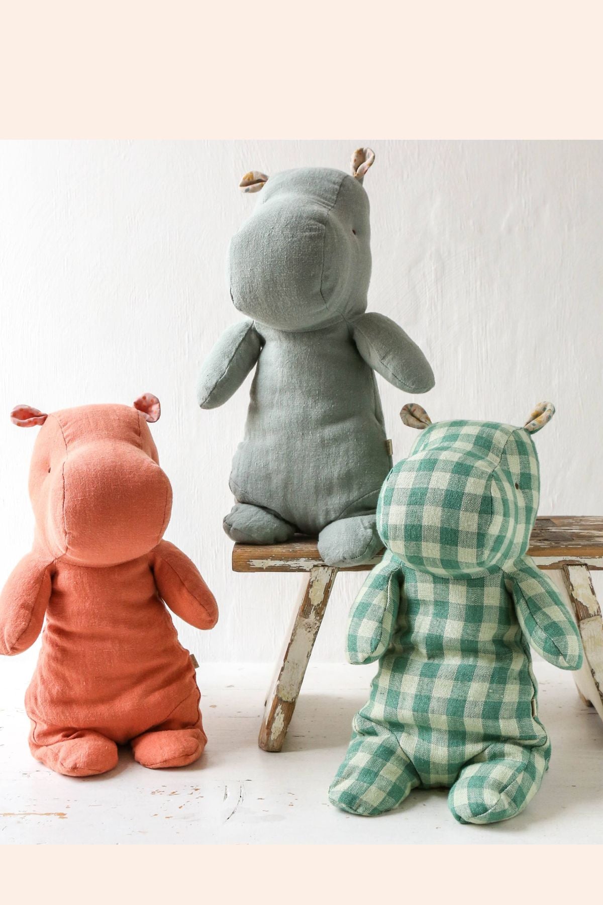 Maileg - Safari Friends - Medium Hippo - Check - Strawberries & Cream