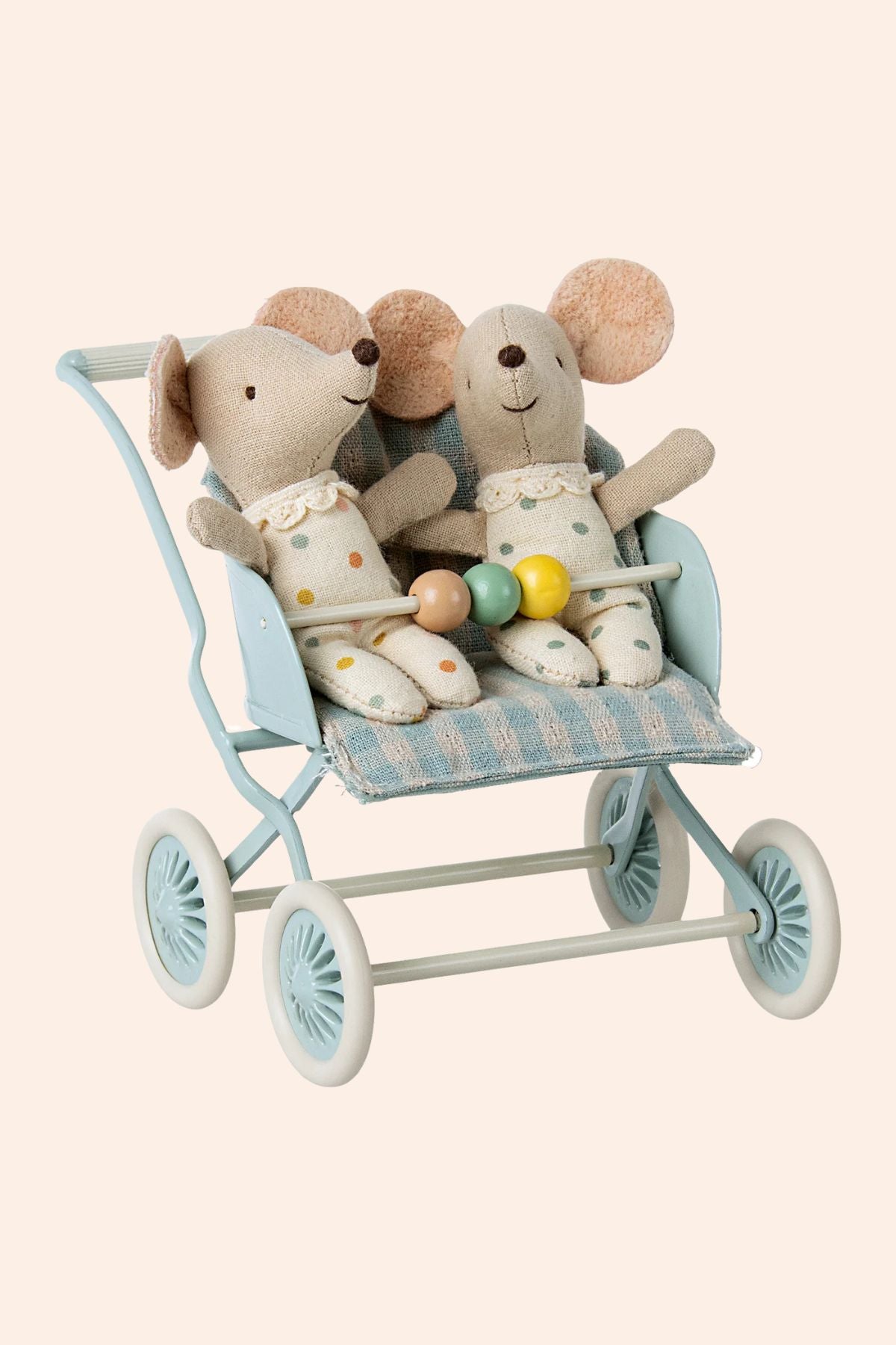 Maileg - Stroller -  Baby Mice - Blue - Strawberries & Cream 