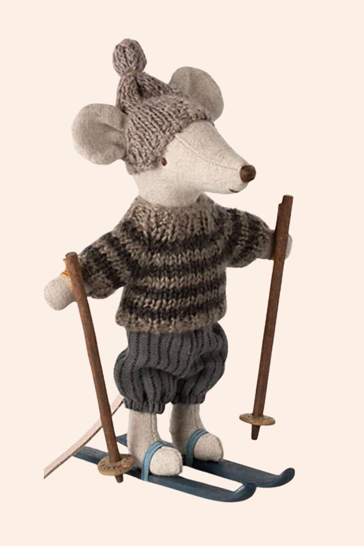 Maileg - Winter Mouse With Ski Set - Big Brother - Grey - Strawberries & Cream