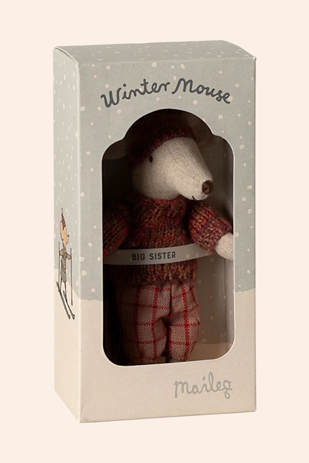 Maileg - Winter Mouse With Ski Set - Big Sister - Rose - Strawberries & Cream