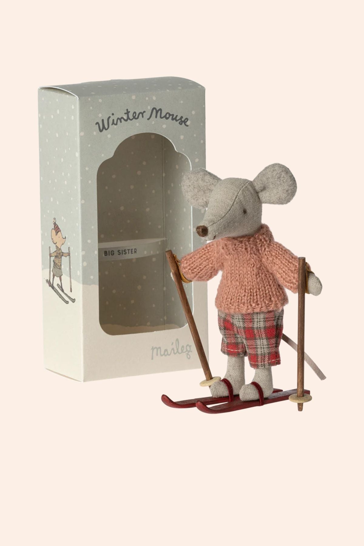 Maileg - Winter Mouse With Ski Set - Big Sister - Strawberries & Cream 