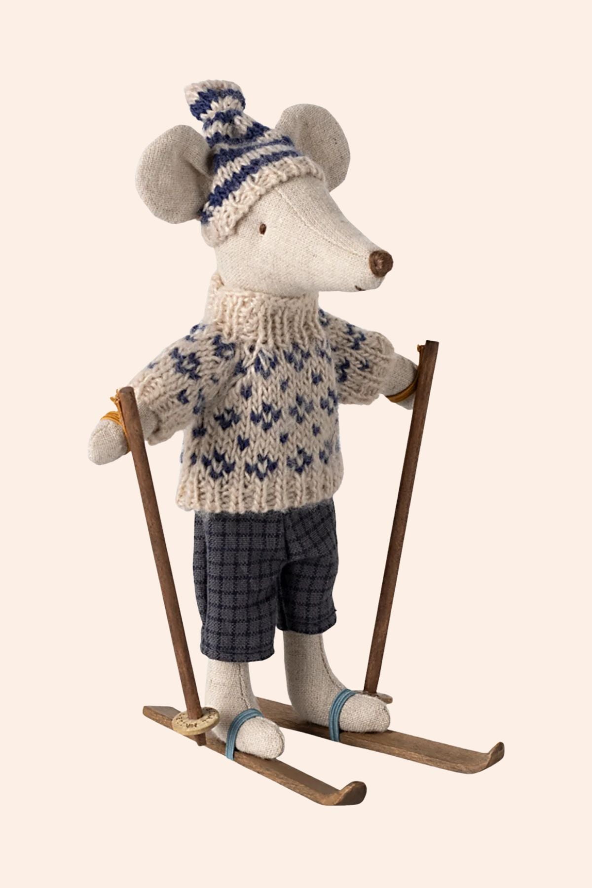 Maileg - Winter Mouse With Ski Set - Dad - Blue - Strawberries & Cream