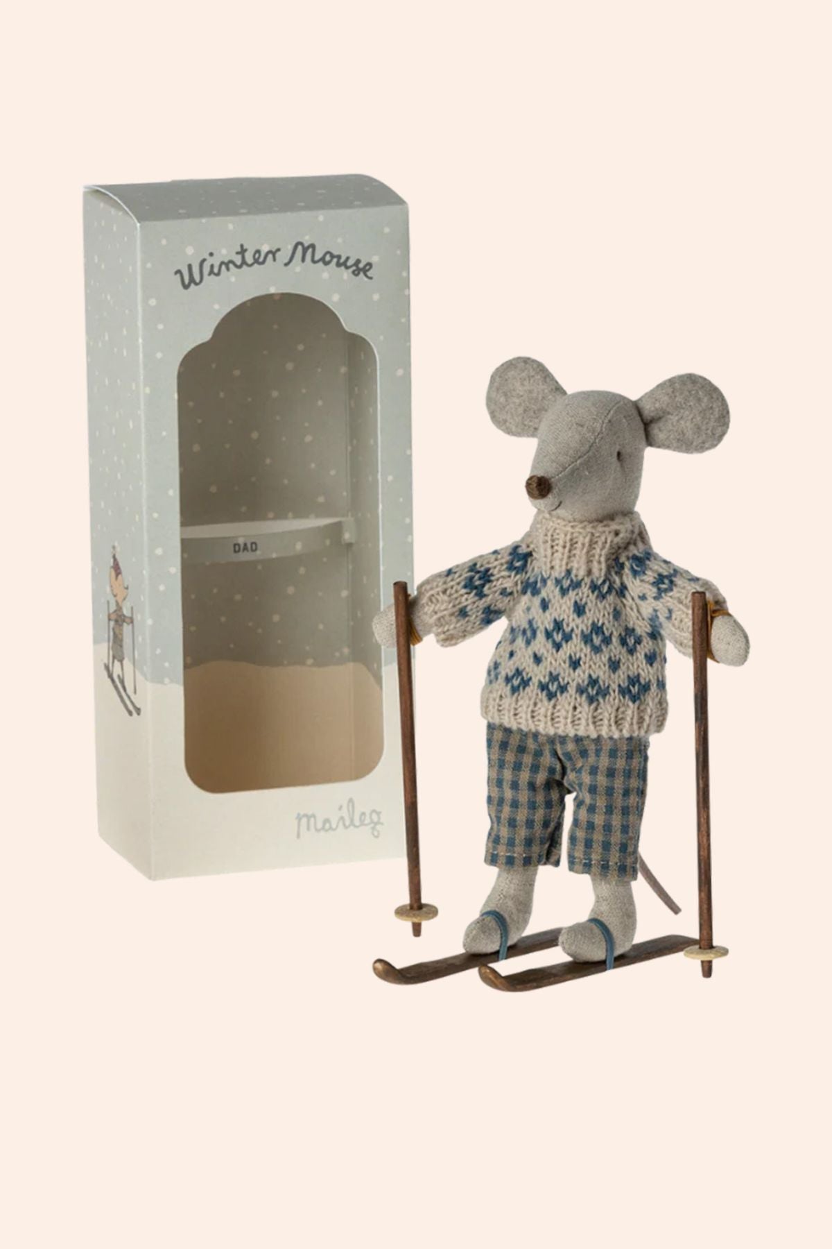 Maileg - Winter Mouse With Ski Set - Dad - Strawberries & Cream