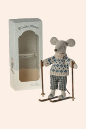 Maileg - Winter Mouse With Ski Set - Dad - Strawberries & Cream