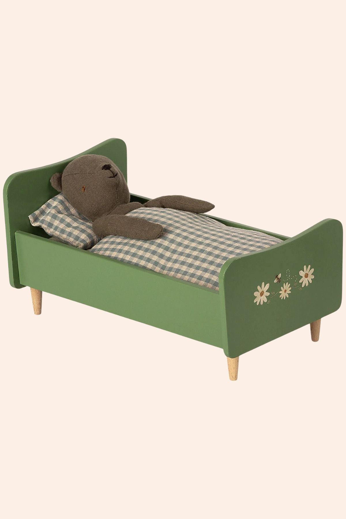 Maileg - Wooden Bed - Teddy Dad - Dusty Green - Strawberries & Cream