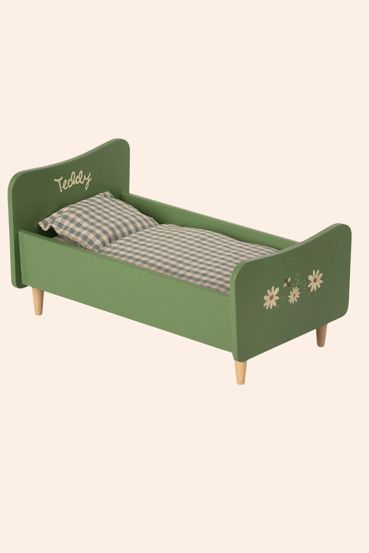 Maileg - Wooden Bed - Teddy Dad - Dusty Green - Strawberries & Cream