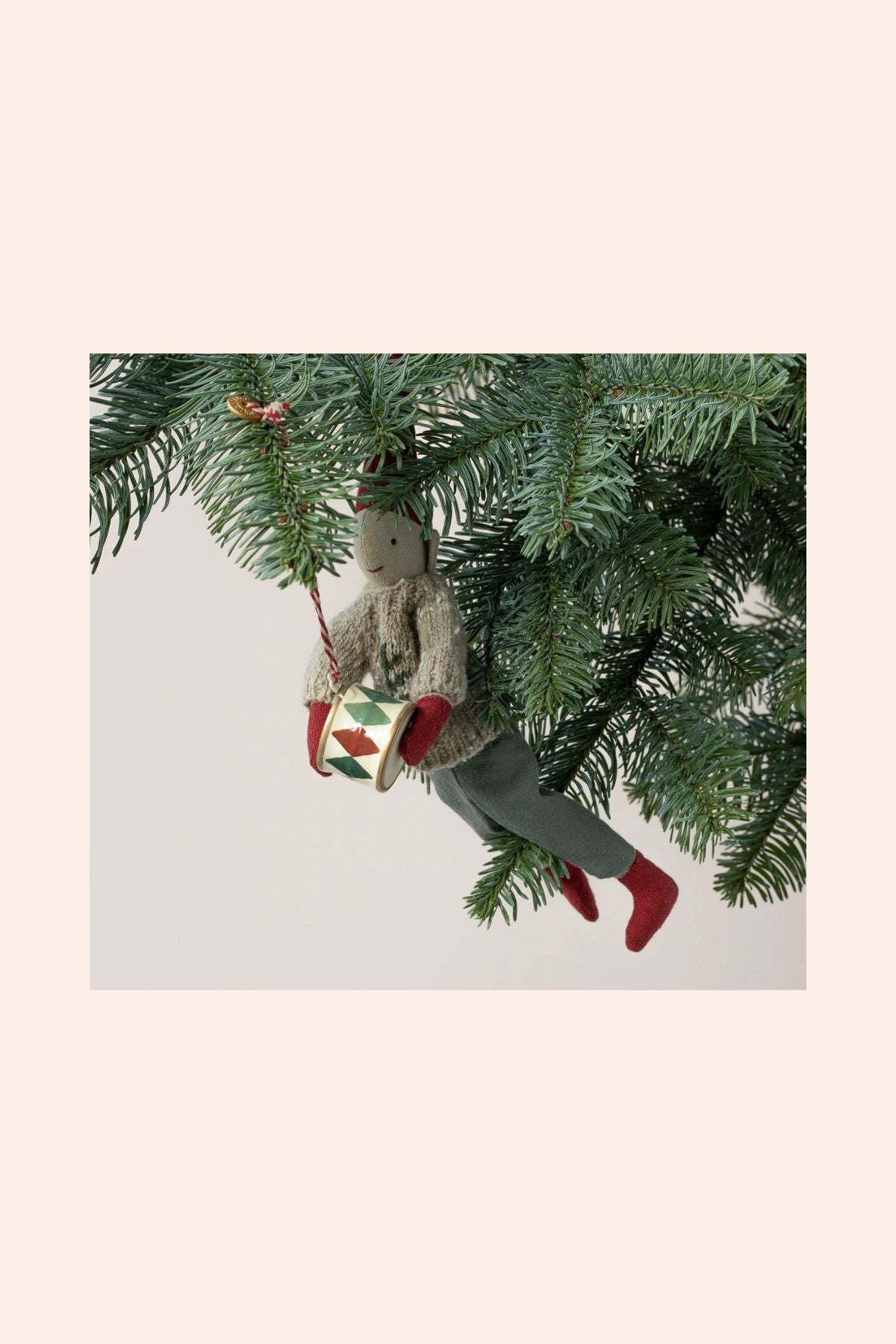 Maileg Metal Ornament, Small Drum Classic Green - Strawberries & Cream
