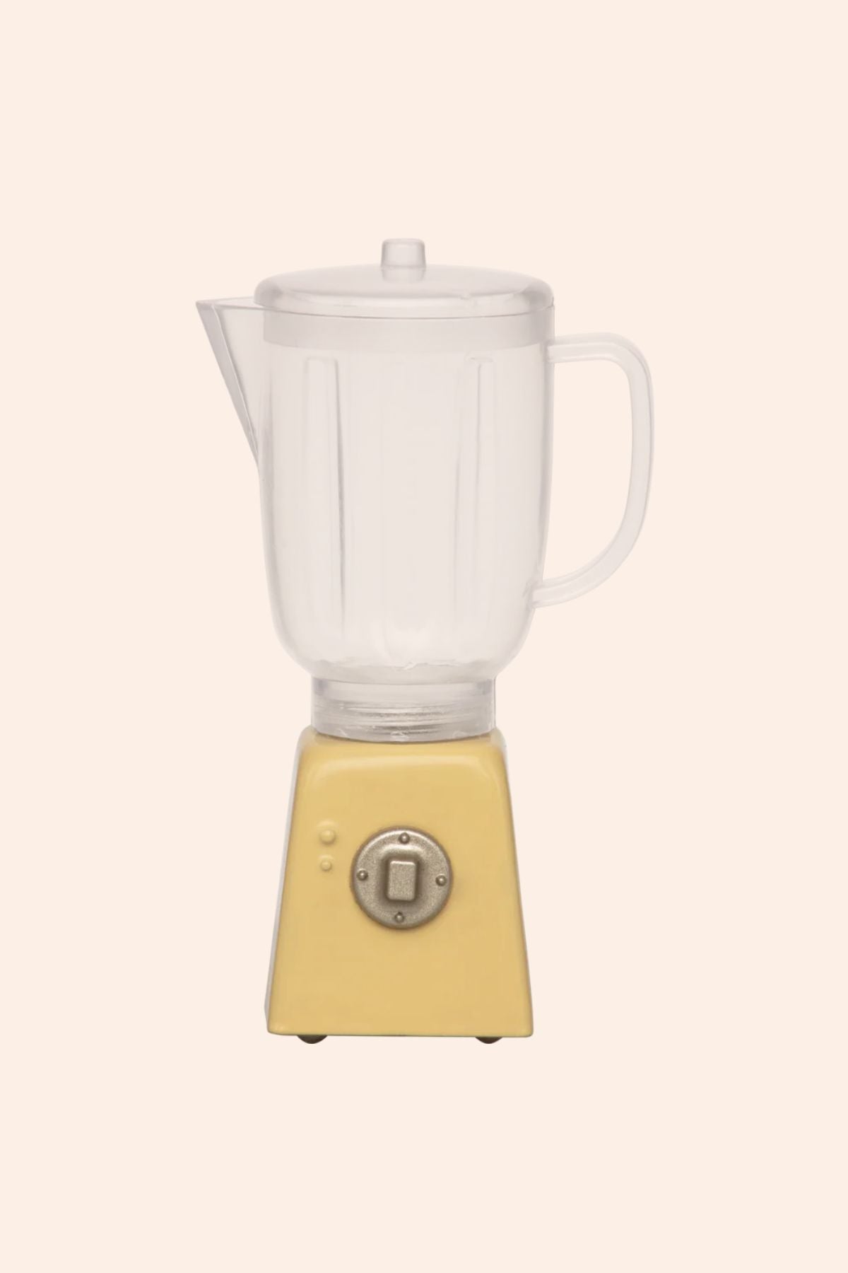 Yellow blender with a clear pitcher on a white background