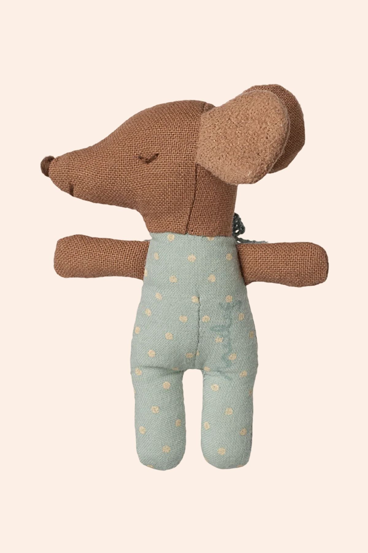  Wakey Baby Mouse in Matchbox - Blue - Strawberries & Cream - Ingrid Lewis - Designer
Stuffed mouse toy with a light blue outfit.