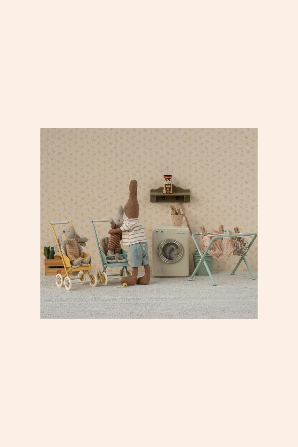 Maileg Stroller, Micro - Yellow - Strawberries & Cream