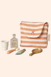 Maileg - Toothbrush set in bag, Mouse - Coral stripe - PRE-ORDER, Estimated shipping: April