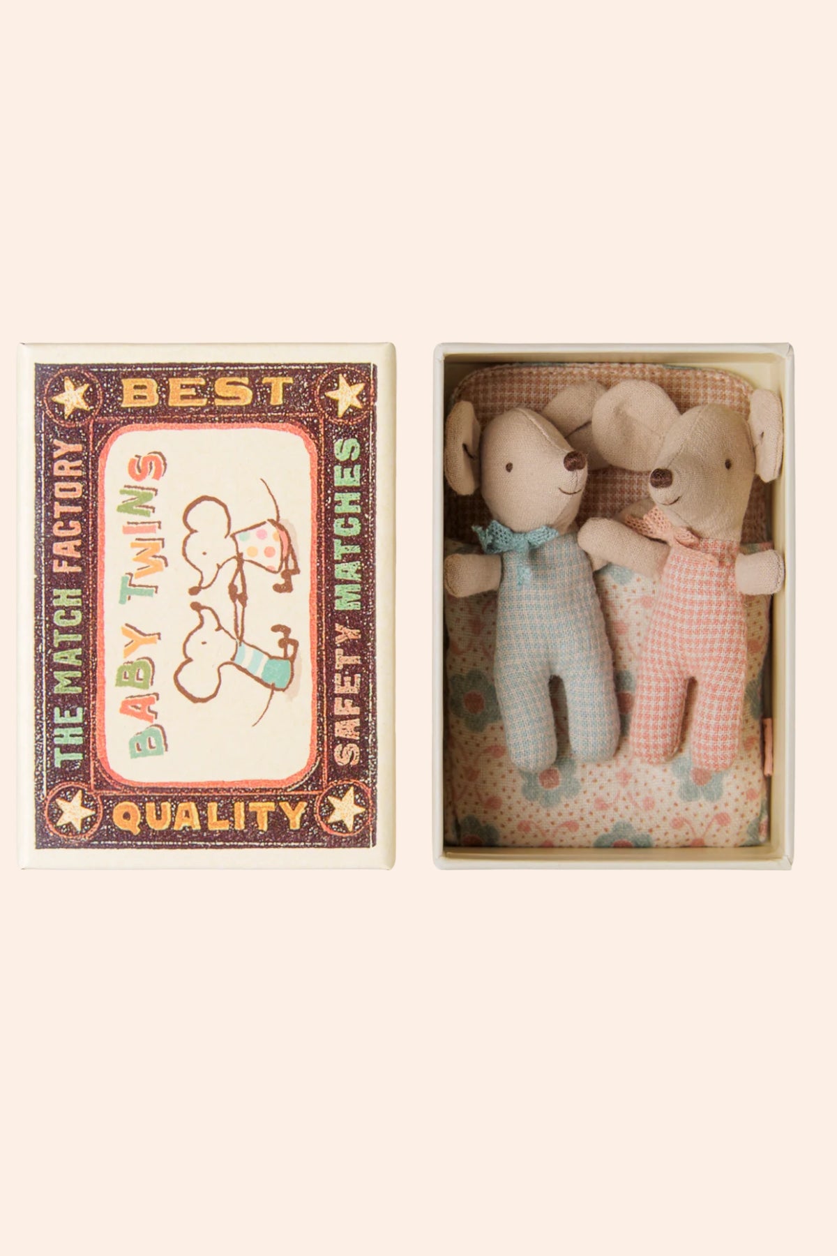Maileg Twins - Baby Mice in Matchbox - Checker - Strawberries & Cream