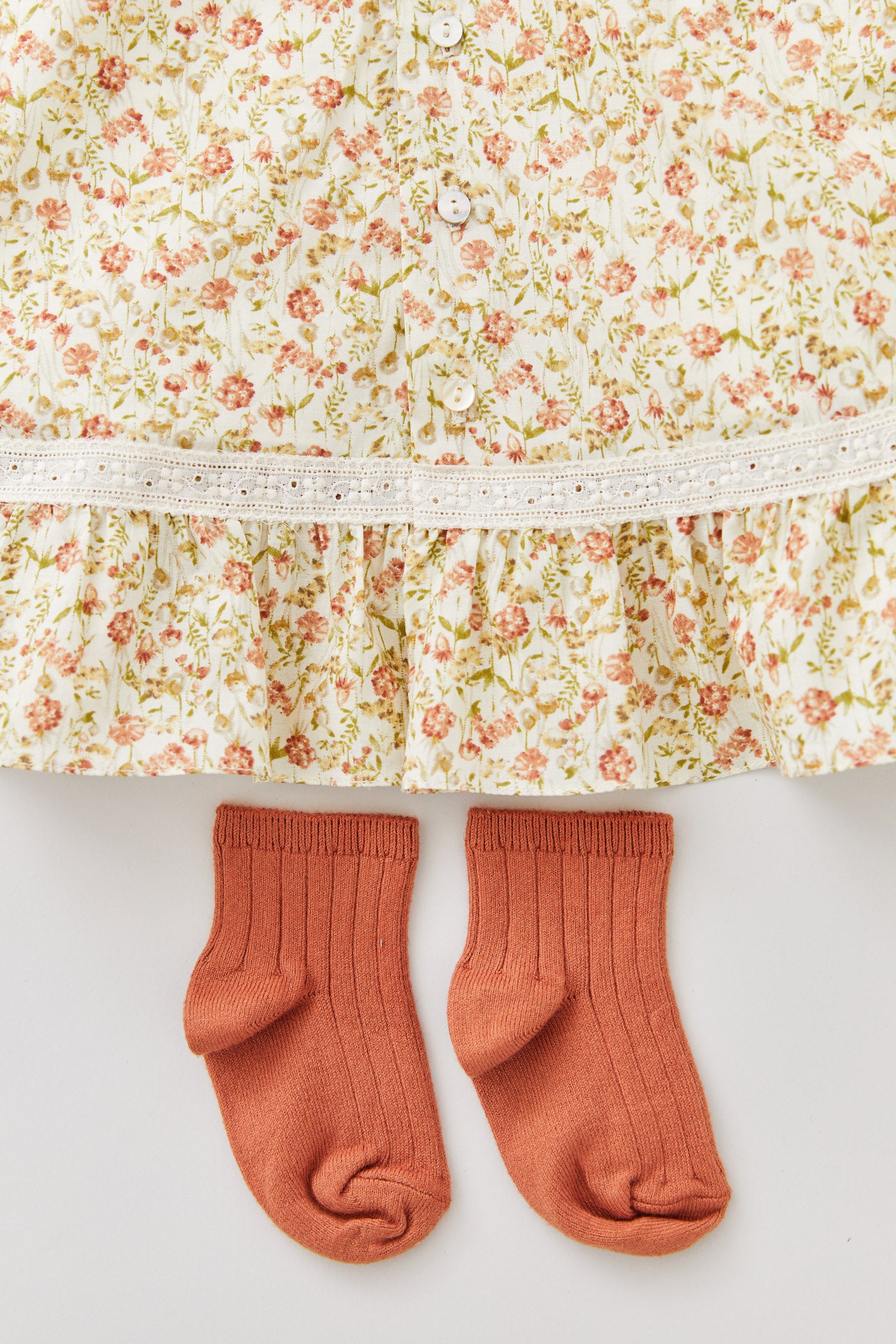 Baby Milkshake Dress in Beige Tangerine Flowers - Designed by Ingrid Lewis - Strawberries & Cream