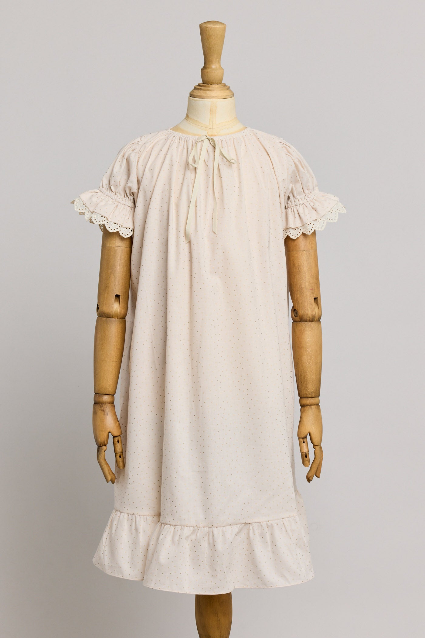 Moon Night Dress In Beige Gold Dots - Designed by Ingrid Lewis - Strawberries & Cream
