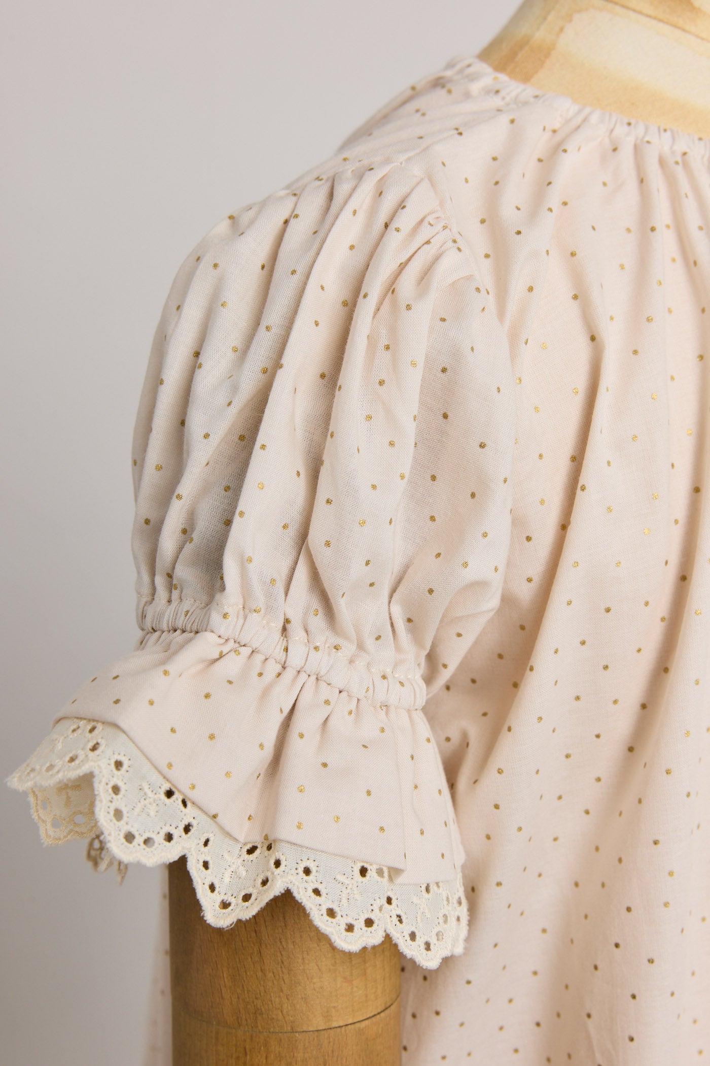 Moon Night Dress In Beige Gold Dots - Designed by Ingrid Lewis - Strawberries & Cream
