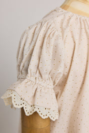 Moon Night Dress In Beige Gold Dots - Designed by Ingrid Lewis - Strawberries & Cream