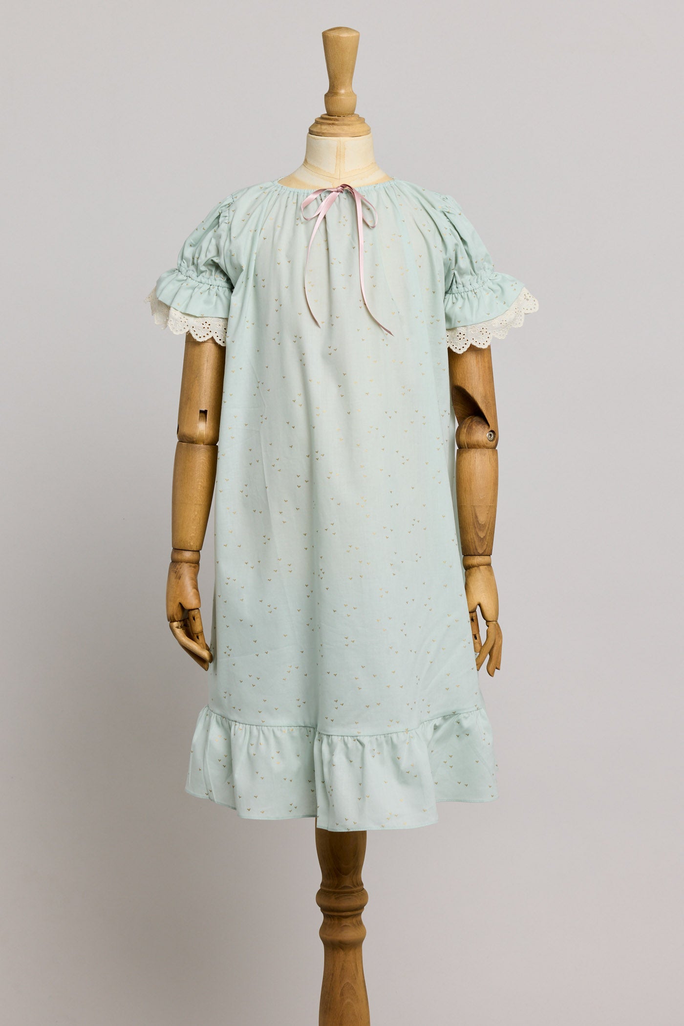 Moon Night Dress In Mint Gold Hearts - Designed by Ingrid Lewis - Strawberries & Cream