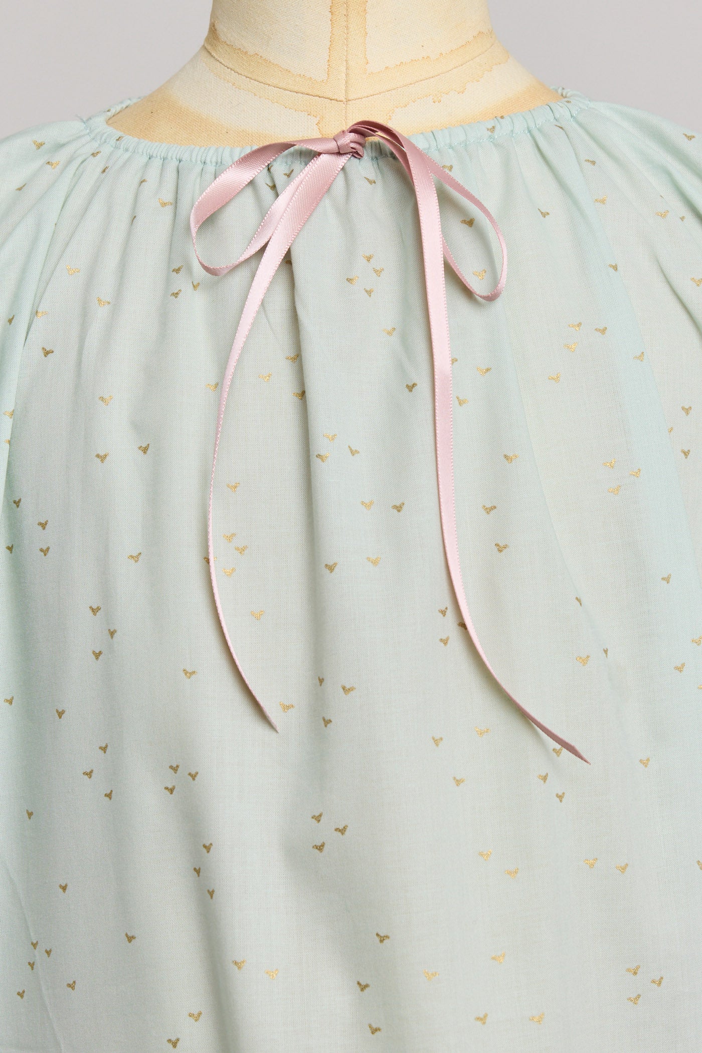 Moon Night Dress In Mint Gold Hearts - Designed by Ingrid Lewis - Strawberries & Cream