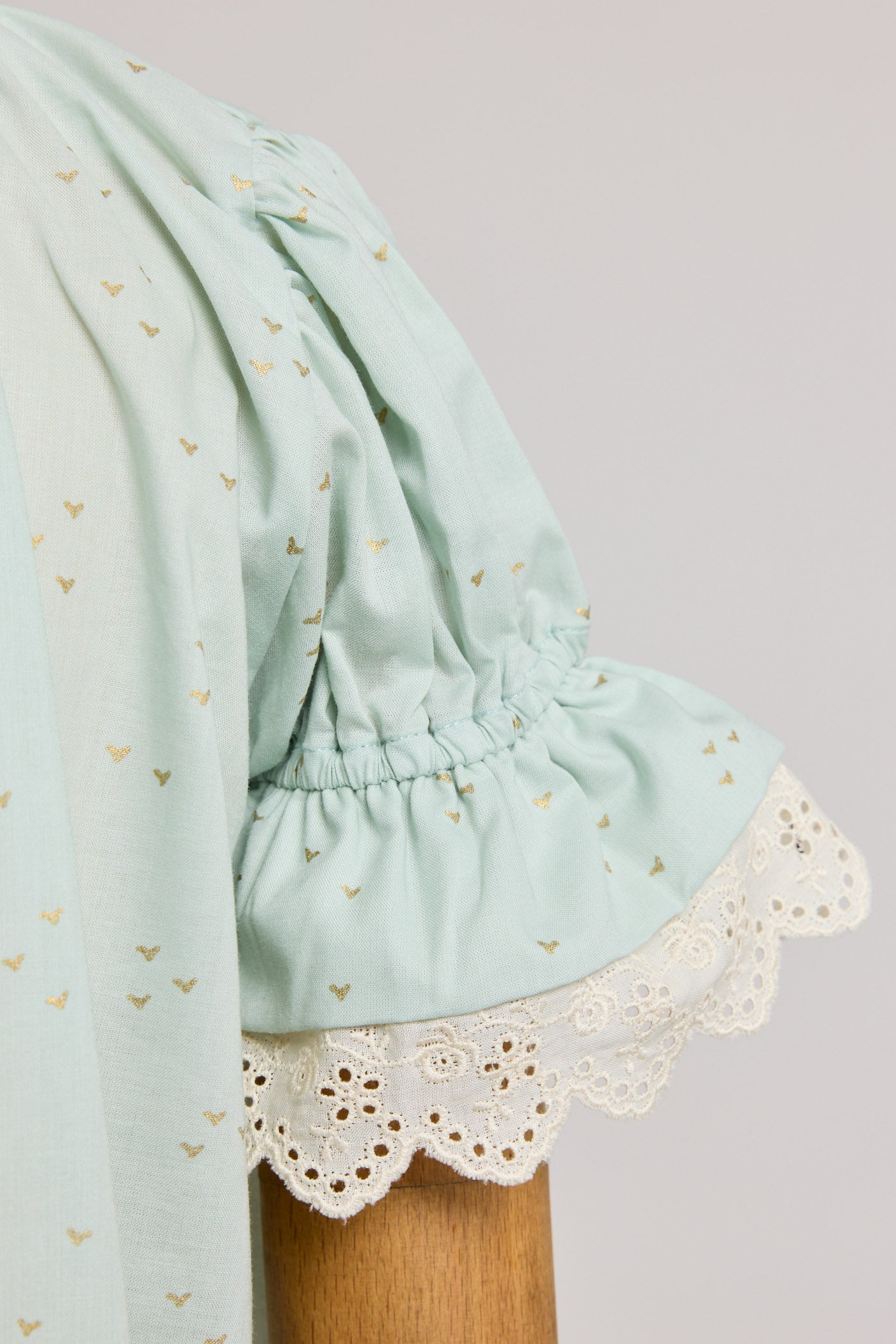 Moon Night Dress In Mint Gold Hearts - Designed by Ingrid Lewis - Strawberries & Cream