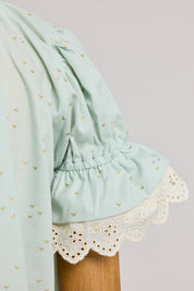 Moon Night Dress In Mint Gold Hearts - Designed by Ingrid Lewis - Strawberries & Cream