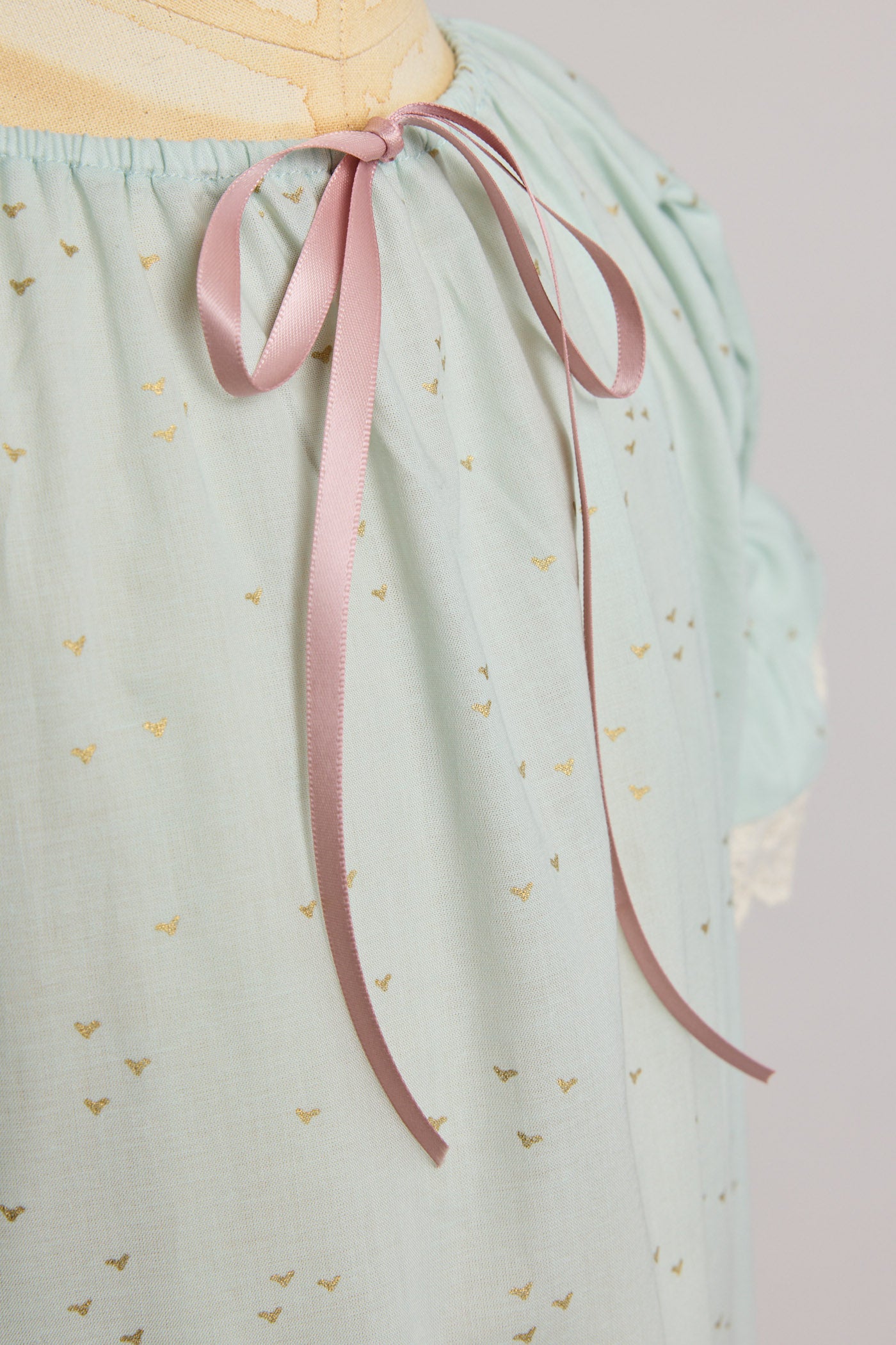 Moon Night Dress In Mint Gold Hearts - Designed by Ingrid Lewis - Strawberries & Cream
