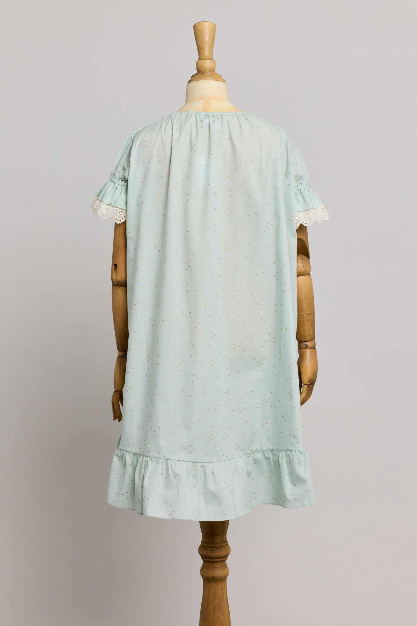 Moon Night Dress In Mint Gold Hearts - Designed by Ingrid Lewis - Strawberries & Cream