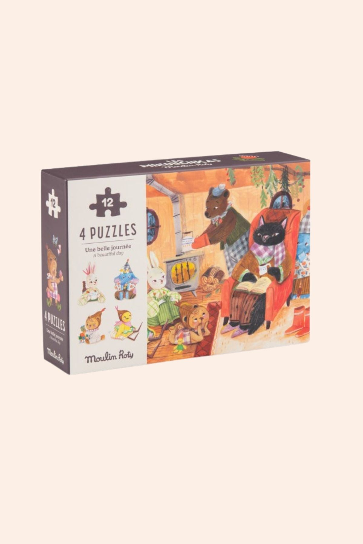 Moulin Roty - 4 Mini Puzzles  - A perfect day - Les Minouchkas - Strawberries & Cream 