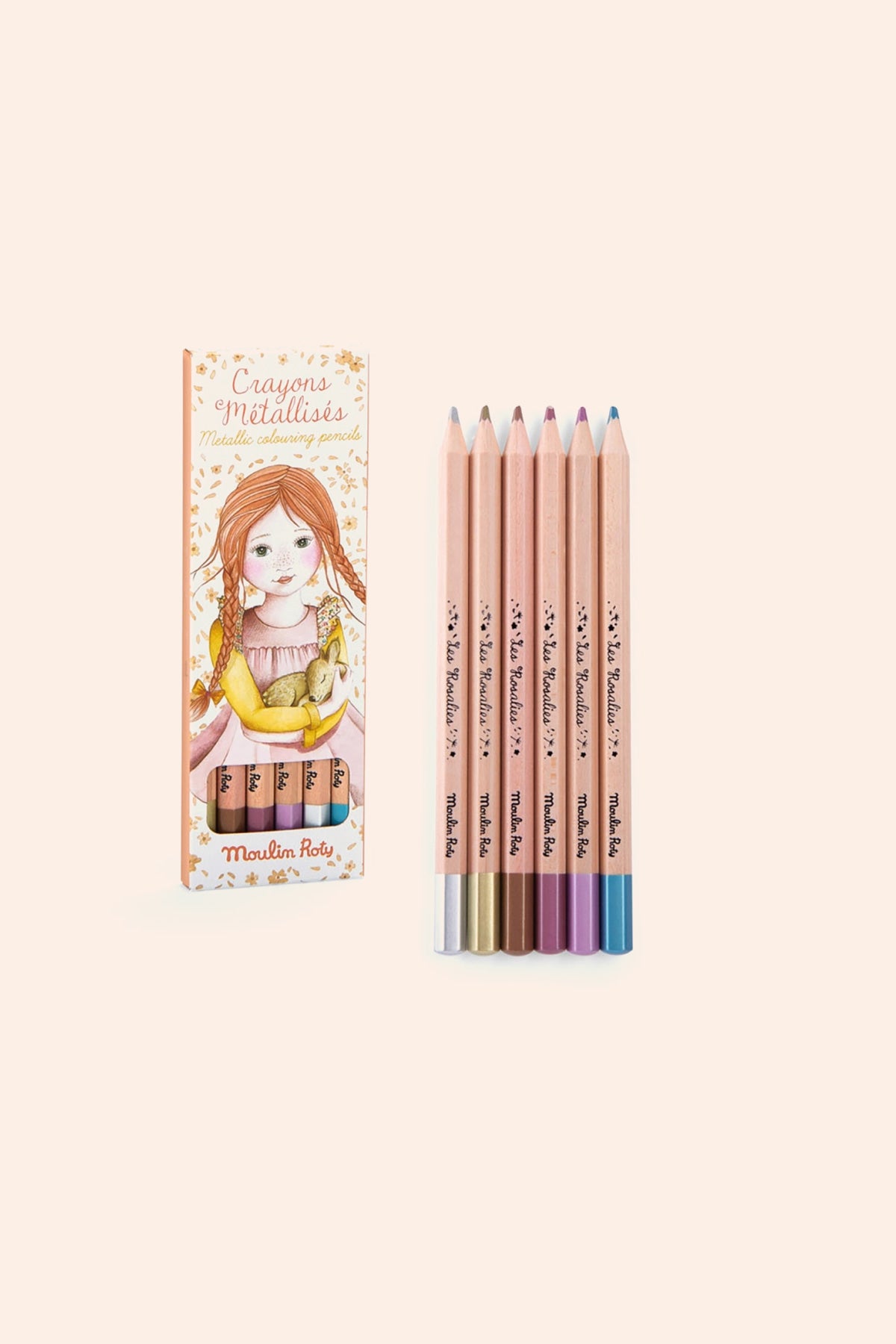 Moulin Roty - 6 Metallic Colouring Pens - Les Rosalies - Strawberries & Cream