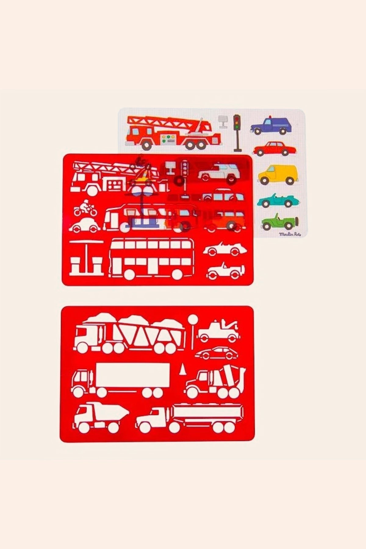 Moulin Roty - Drawing Stencil Sets - Vehicles  - Strawberries & Cream