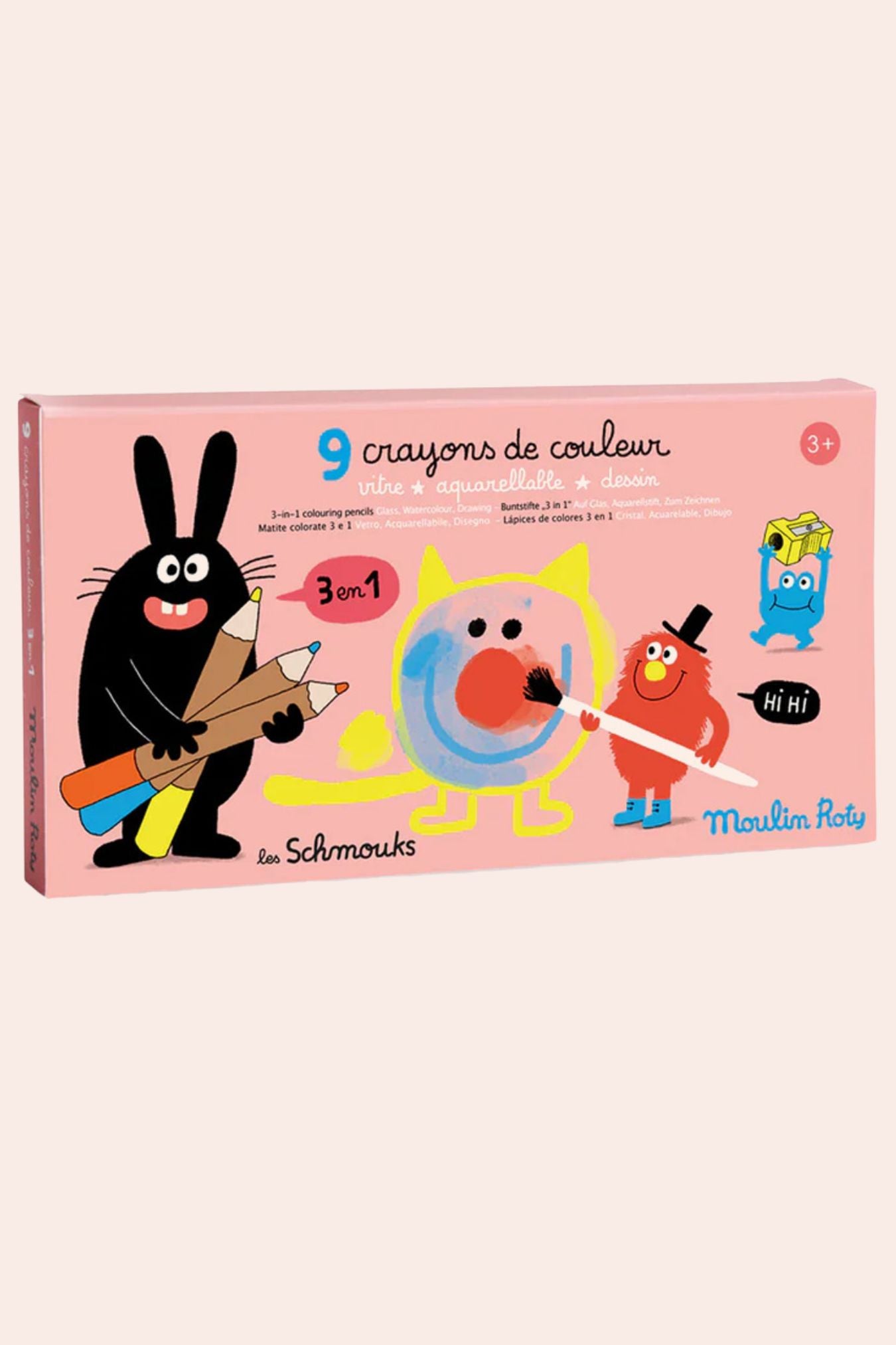Moulin Roty - Les Schmouks  - 9 Colouring Pencils 3-in-1 - Strawberries & Cream