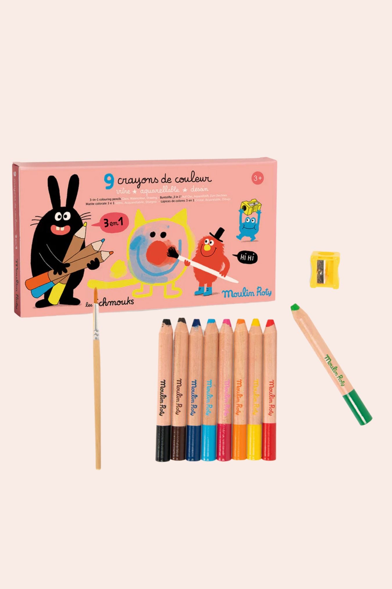 Moulin Roty - Les Schmouks  - 9 Colouring Pencils 3-in-1 - Strawberries & Cream