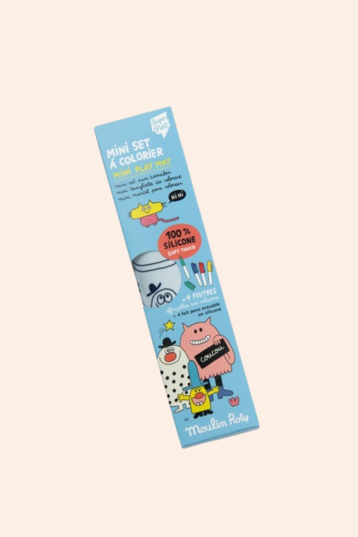 Moulin Roty - Mini Silicone Colouring mat + 4 pens - Les Schmouks - Strawberries & Cream