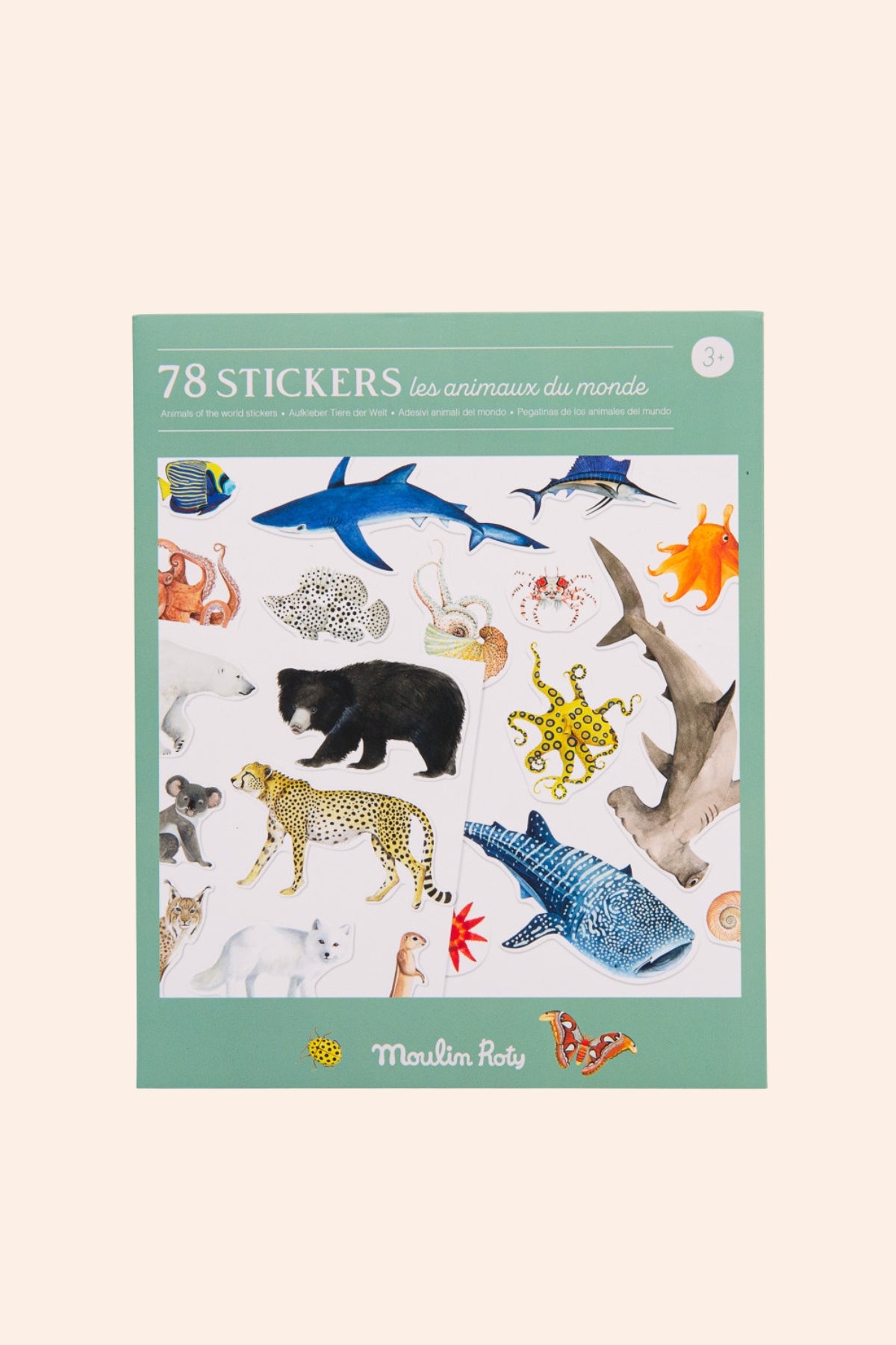 Moulin Roty - Pack of 78 stickers - Animal of the world stickers - Strawberries & Cream - Ingrid Lewis - Designer