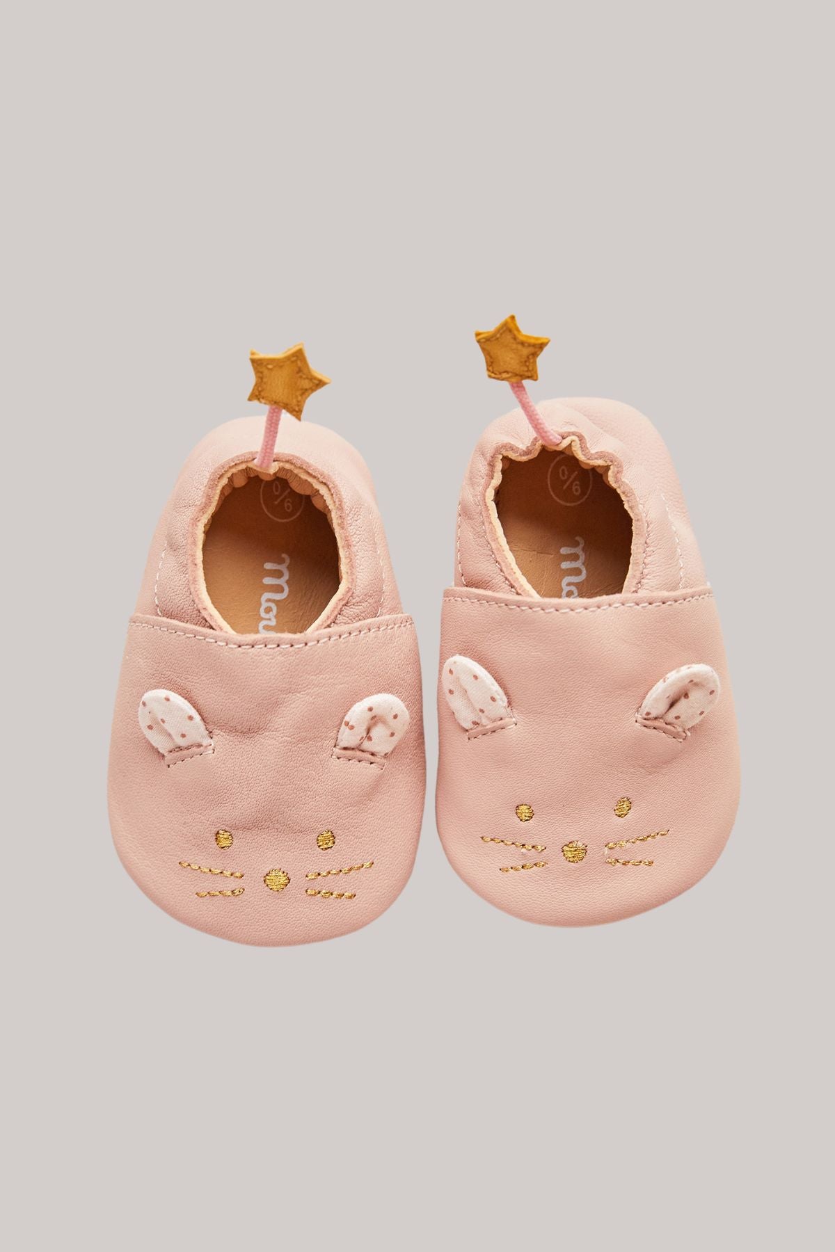 Moulin Roty - Pink Leather Mouse Slippers - Strawberries & Cream 