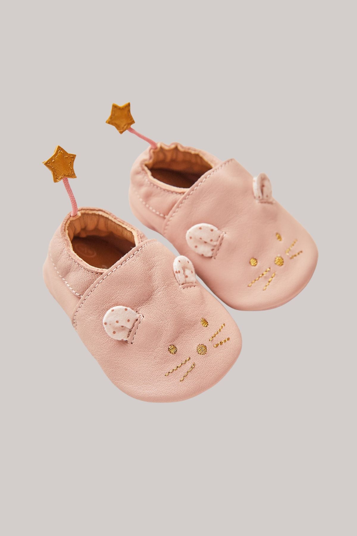Moulin Roty - Pink Leather Mouse Slippers - Strawberries & Cream 
