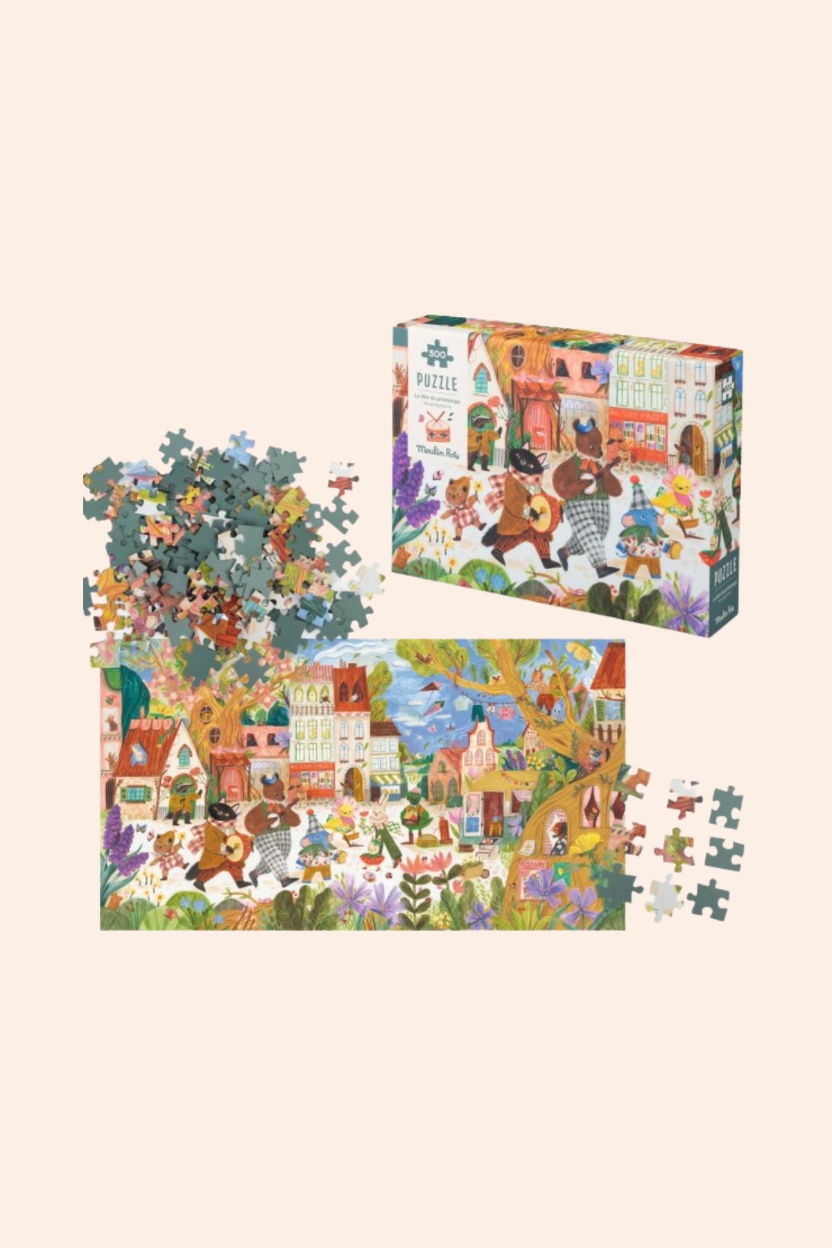 Moulin Roty - Puzzle 500 Pieces - The Spring Festival- Les Minouchkas - Strawberries & Cream
