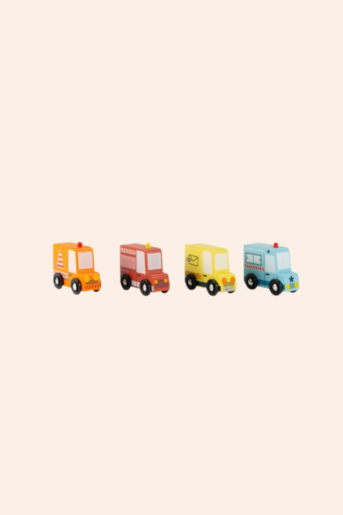 Moulin Roty - Set of 4 wooden Trucks Avenue du Moulin - Strawberries & Cream