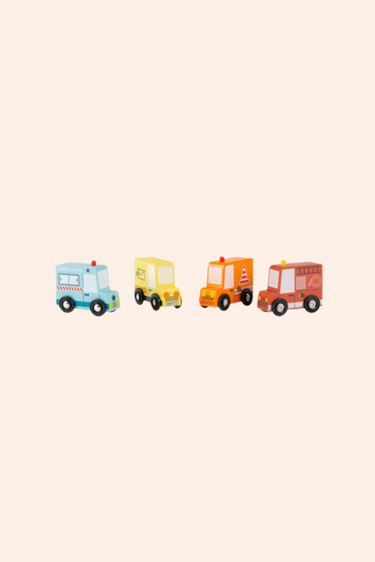 Moulin Roty - Set of 4 wooden Trucks Avenue du Moulin - Strawberries & Cream