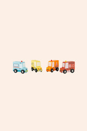 Moulin Roty - Set of 4 wooden Trucks Avenue du Moulin - Strawberries & Cream