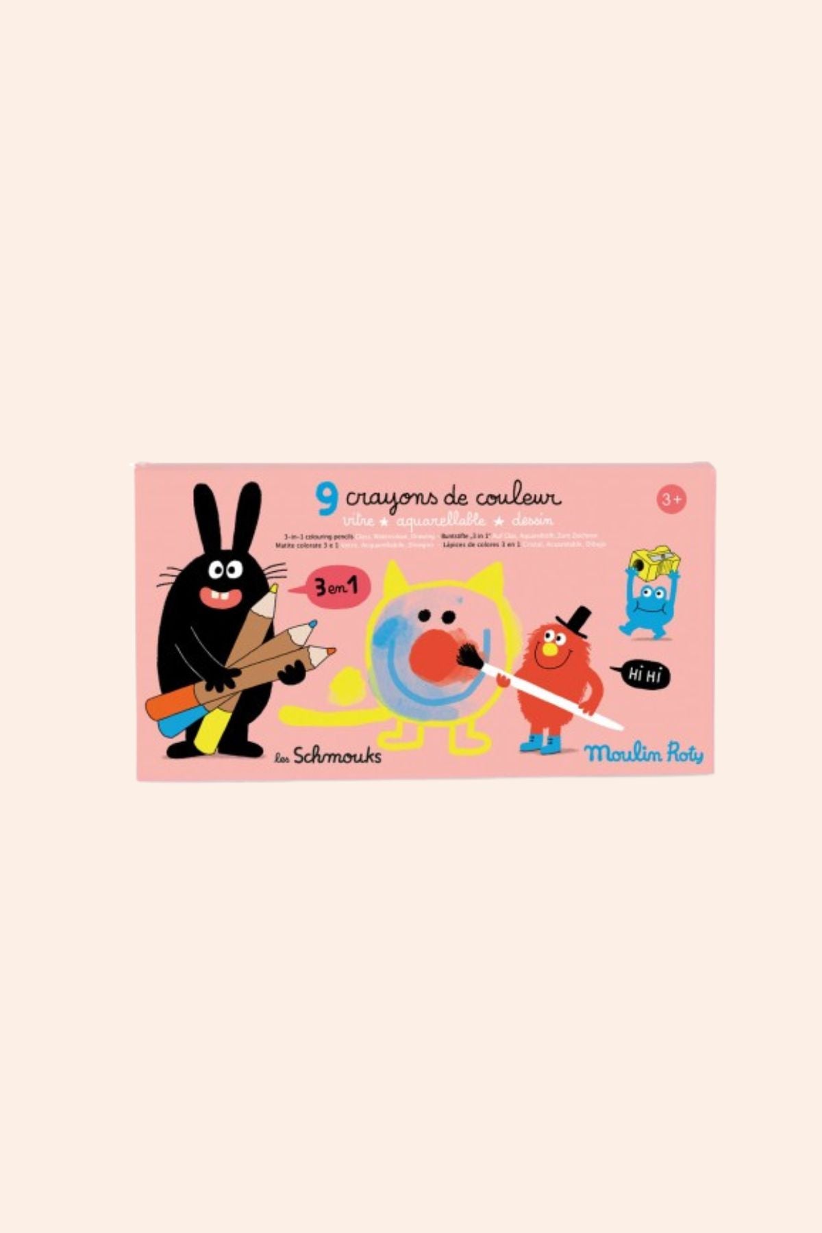 Moulin Roty 9 - 3 - in - 1 Colouring Pencils - Les Schmouks - Strawberries & Cream 
