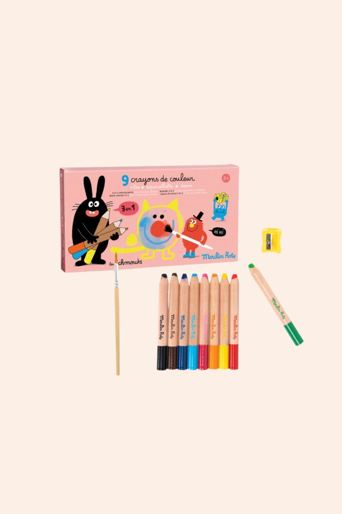 Moulin Roty 9 - 3 - in - 1 Colouring Pencils - Les Schmouks - Strawberries & Cream 