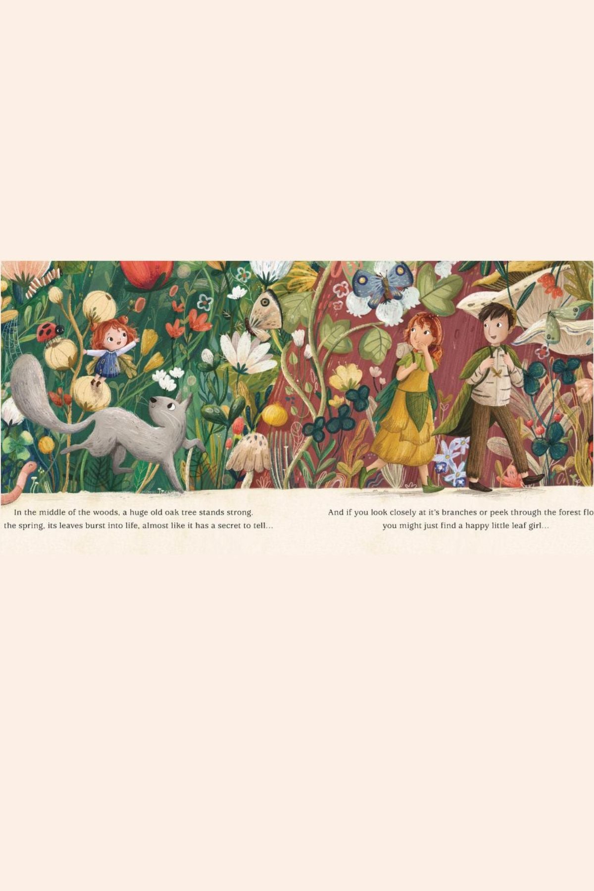 Oak The Littlest Leaf Girl - PB - Strawberries & Cream - Ingrid Lewis - Designer
Colourful illustration of children and animals in a garden setting with text at the bottom.