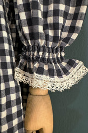 Piano Dress in Monochrome Gingham - Designed by Ingrid Lewis - Strawberries and Cream