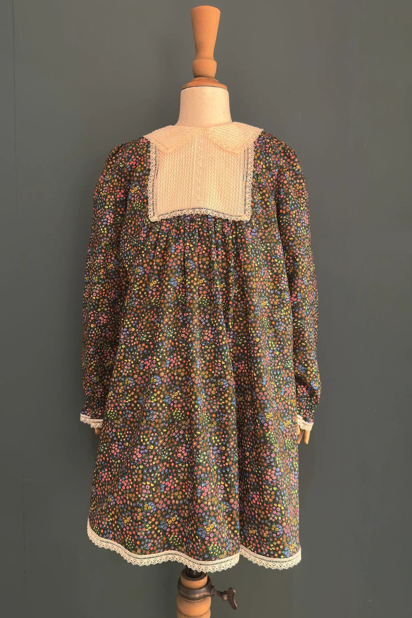 Pleated Dress Dark Floral Liberty - Designed by Ingrid Lewis - Strawberries & Cream