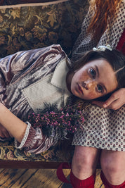 Pleated Dress in Pink Velvet - Designed by Ingrid Lewis - Strawberries & Cream