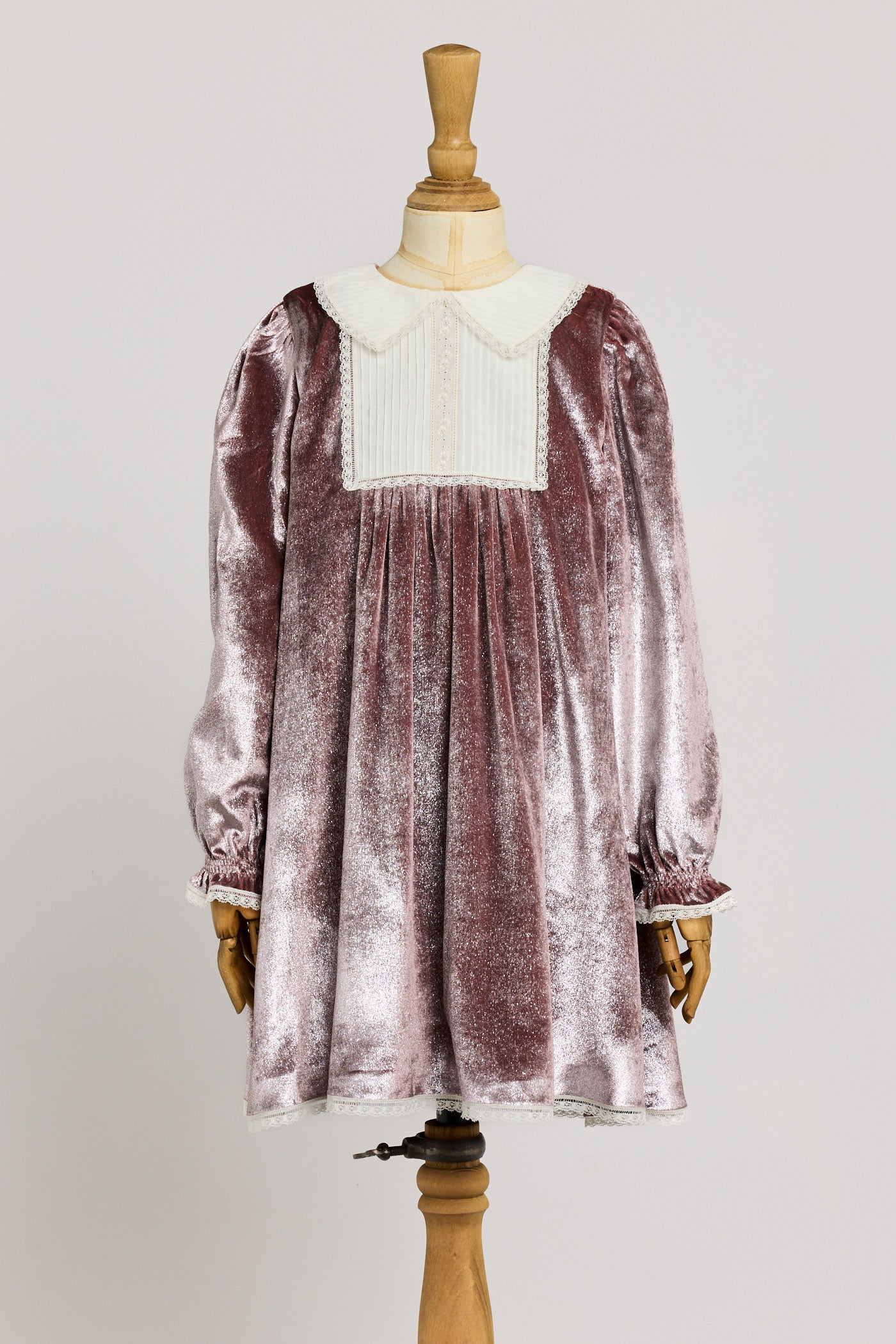 Pleated Dress in Pink Velvet - Designed by Ingrid Lewis - Strawberries & Cream